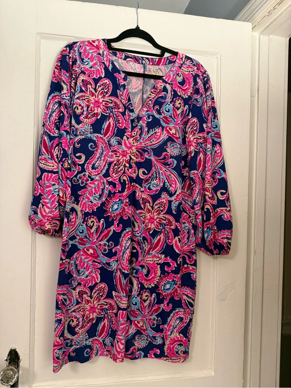 Lilly Pulitzer Navy Dress with Pink Paisley Print - Picture 2 of 5